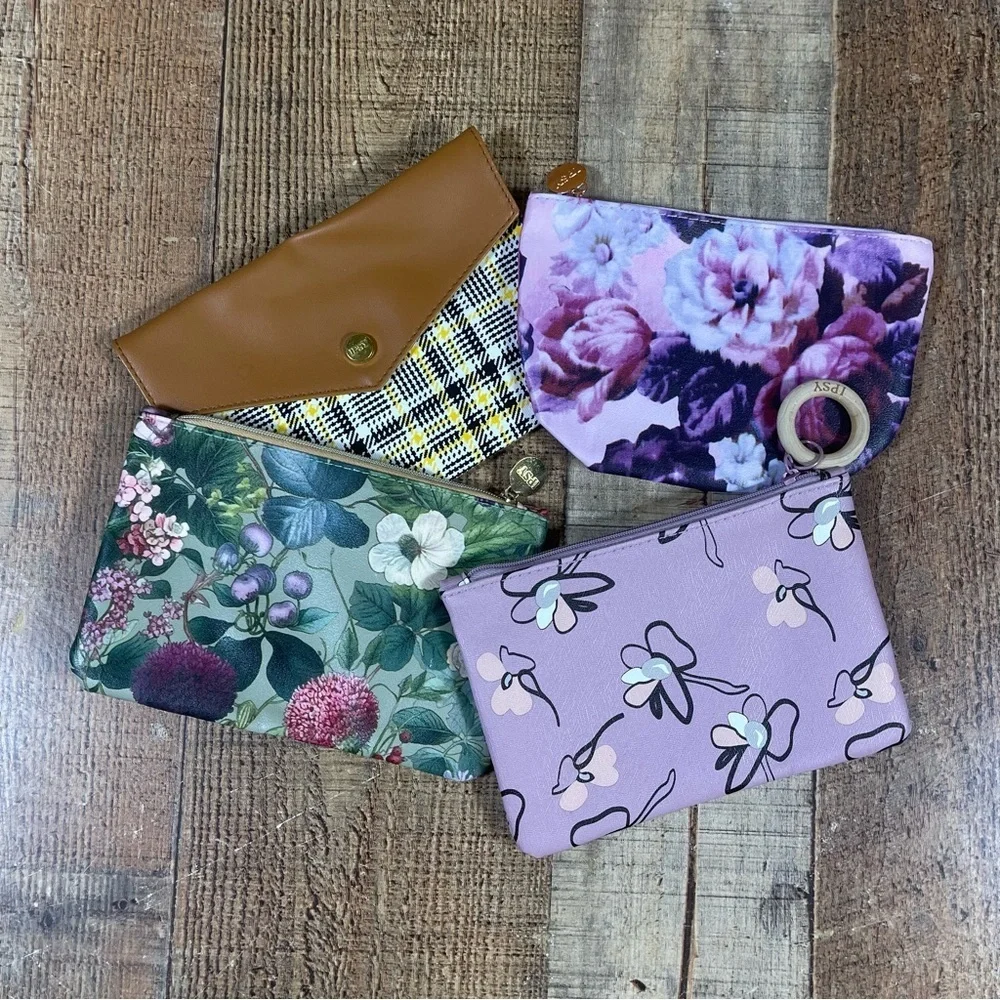 Ipsy Floral Check Makeup Cosmetic Bag Bundle Lilac Pastel Clueless Feminine